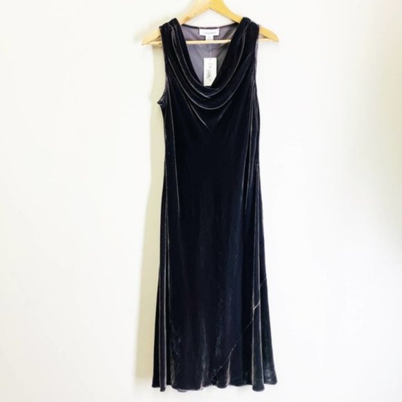 Calvin Klein Dresses & Skirts - Calvin Klein NEW Silk Blend Velour Velvet Midi Dress Cowl Drape Neck Size 8 NWT
